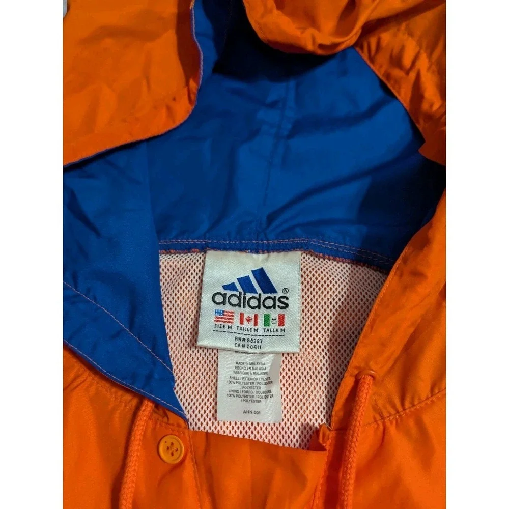 Vintage Y2K Adidas Hooded Windbreaker Jacket Orange Blue Pullover Anorak Men's M